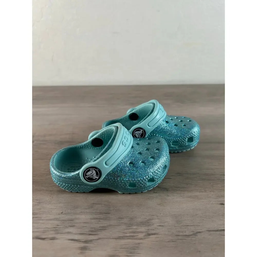 Crocs Classic Teal Blue Glitter- Childs Size‎ 4- New without Tags